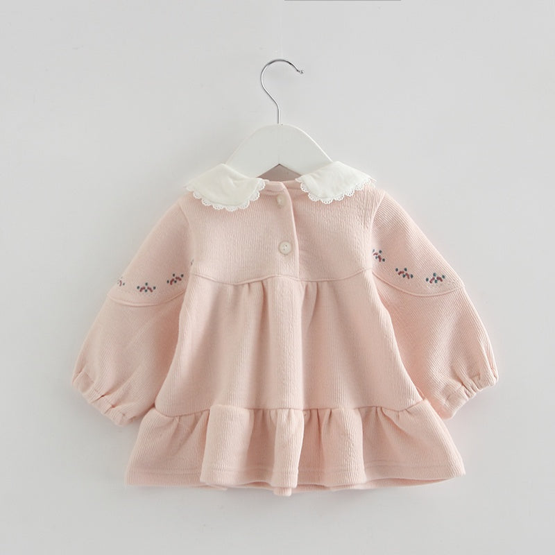 Girl Baby Solid Color Long-sleeved Spring Dress