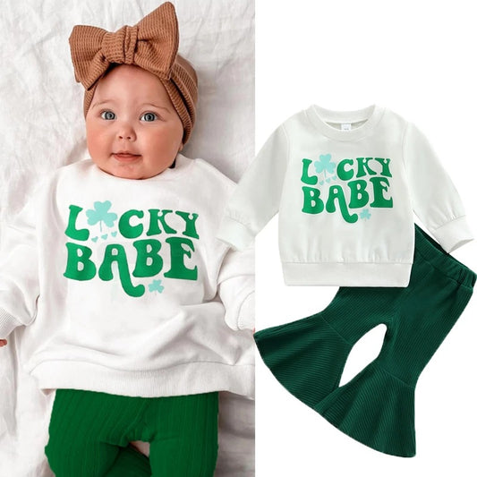 Autumn Infant Holiday Suit Girls' Long Sleeve Sweatshirt Bell-bottom Pants Two-piece Set