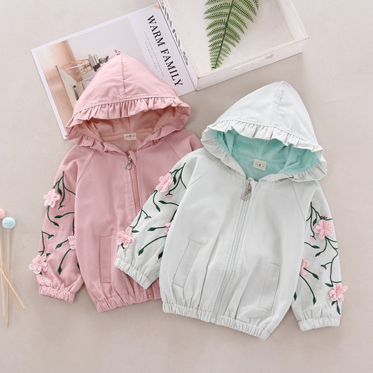 Casual Loose Version Solid Color Hooded Flower Trench Coat