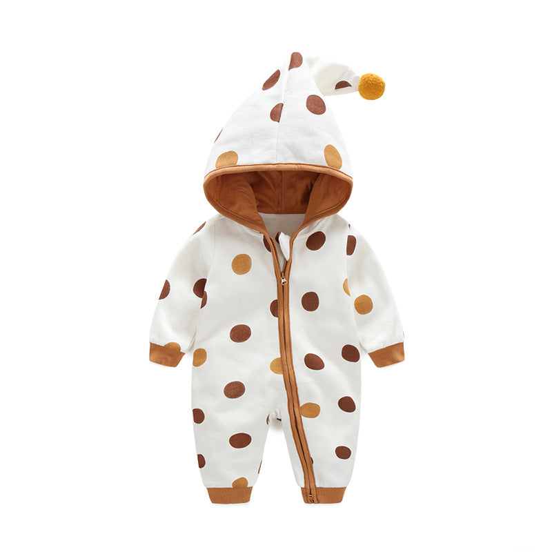 Warm Printed Baby Hooded Crawling Bodysuit Unisex
