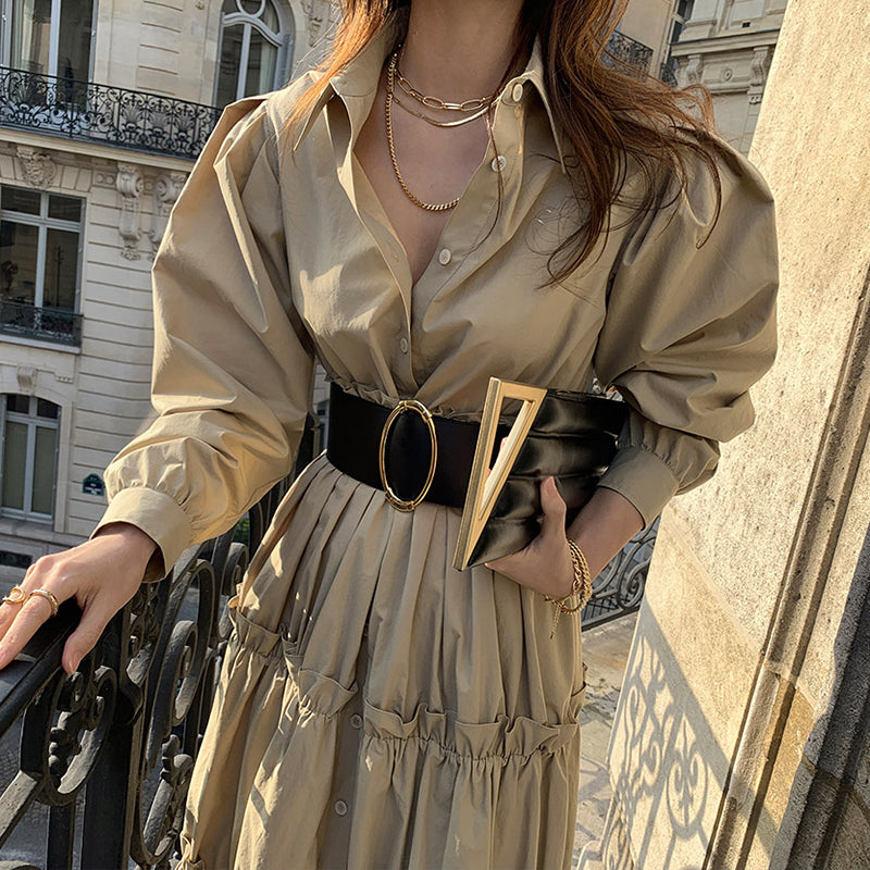 All-match Temperament Loose Big Swing Dress With Belt