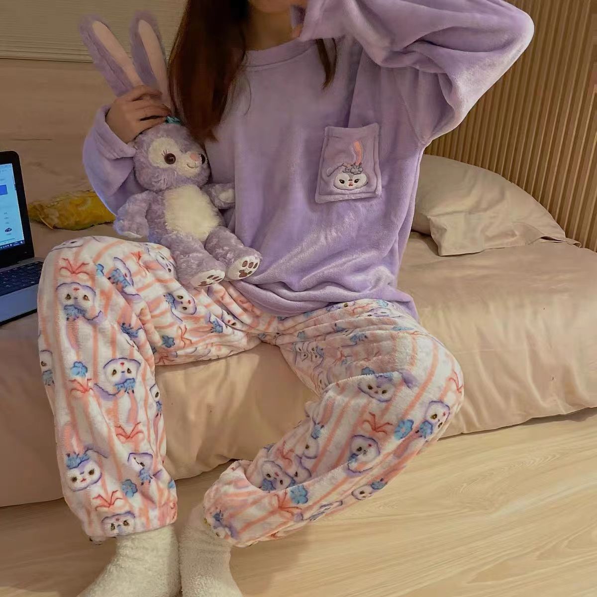 Women Autumn And Winter New Flannel Thickened Cute Loungewear