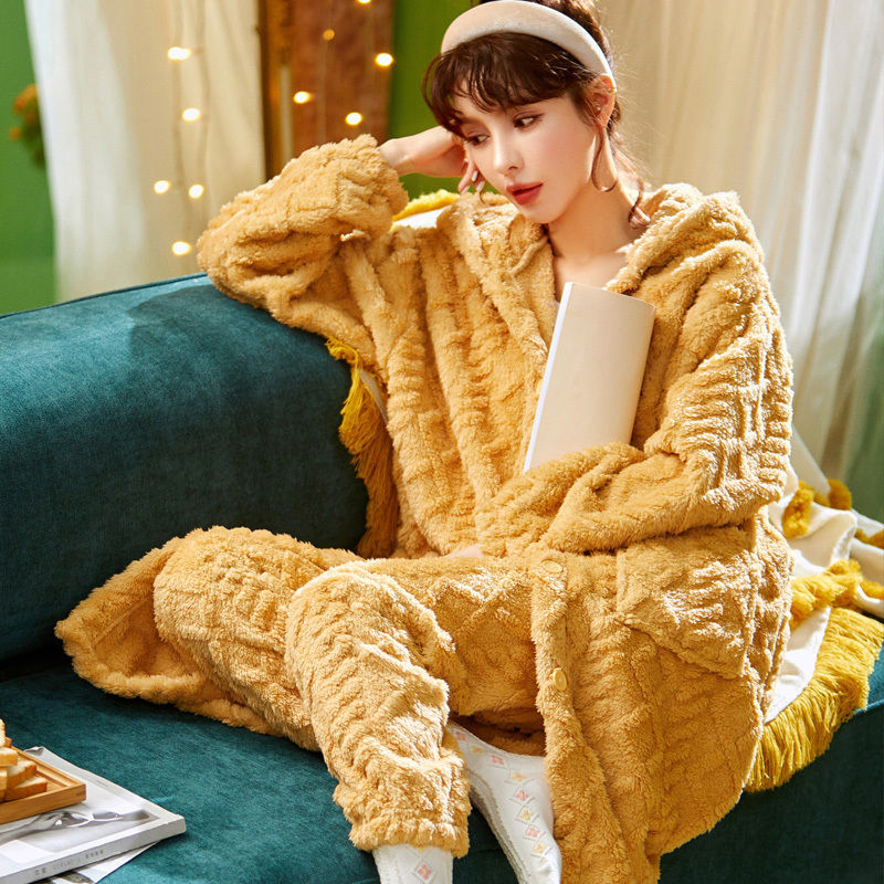 Long Flannel Robe Bathrobe Loungewear Set