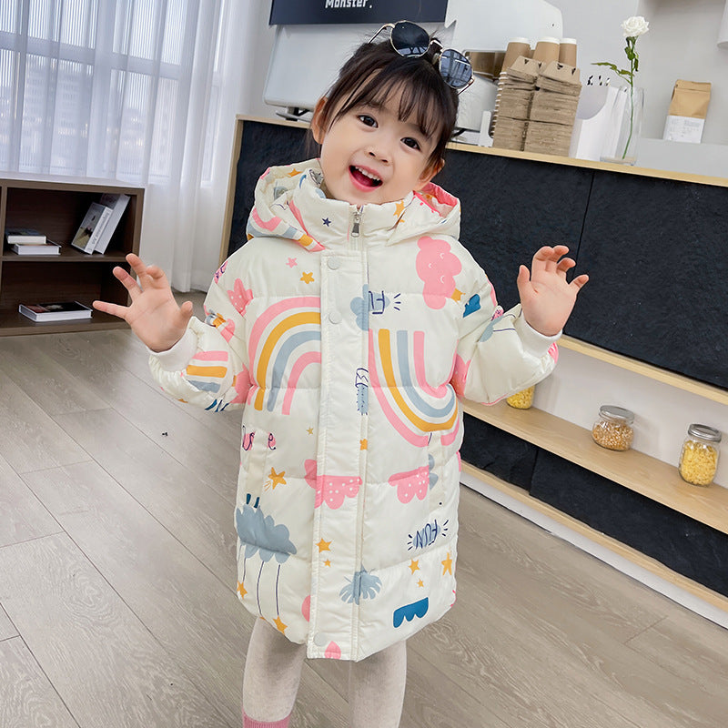 New Style Children's Down Jacket Middle Long Cute Thickened Cotton