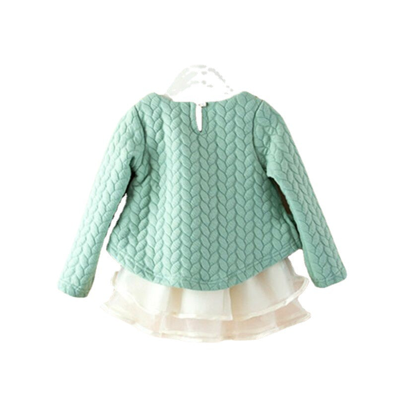 Girls Skirt New Long-sleeved Fake Two-piece Suit