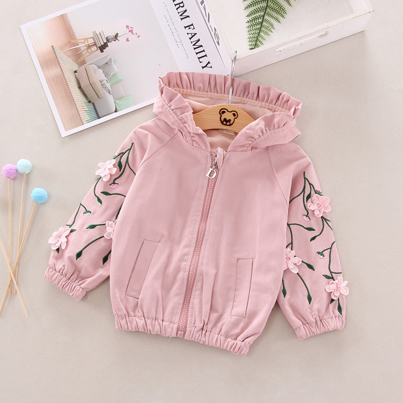 Casual Loose Version Solid Color Hooded Flower Trench Coat