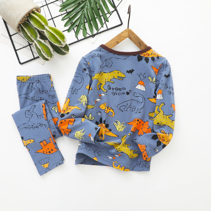 Children's Girls Boys Autumn Clothes And Long Trousers Cotton Middle-aged Pajamas Set