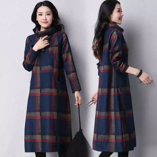 Woolen Dress Large Size Retro Plaid Autumn And Winter