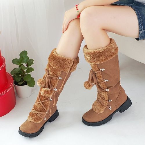 Medium tube fur ball women's boots