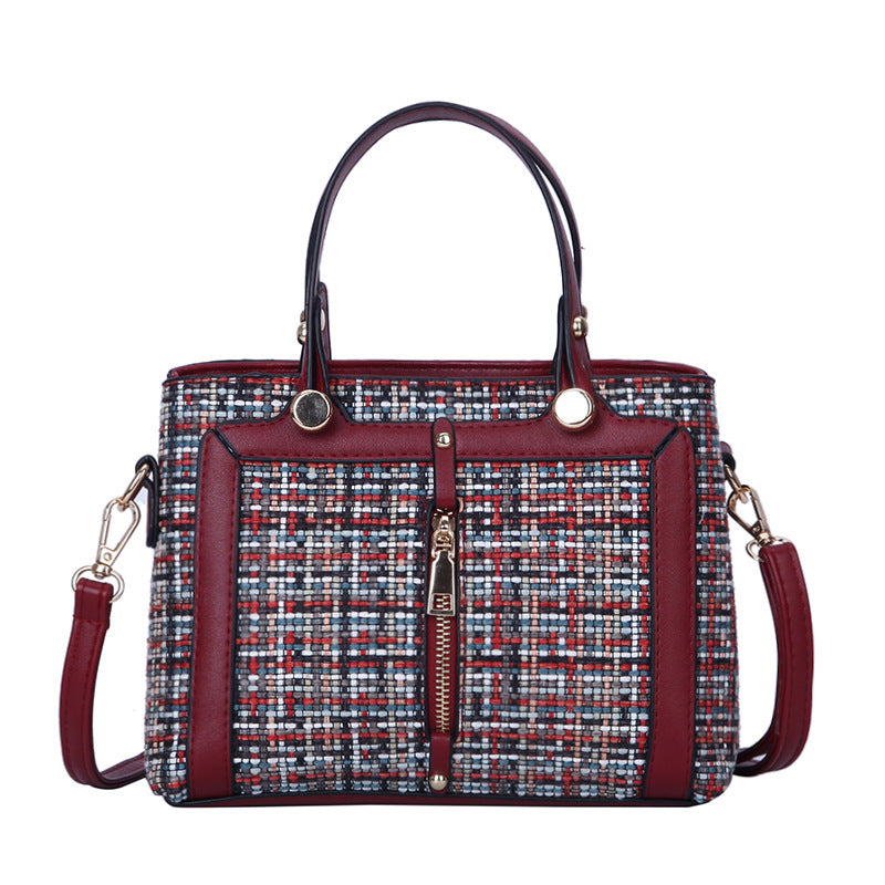 Color plaid three-dimensional generous bag