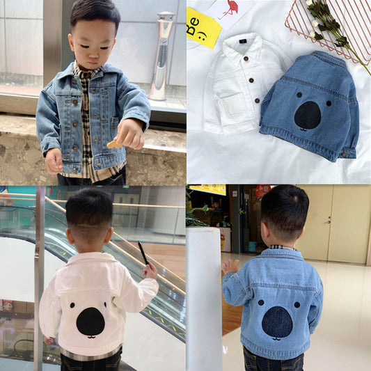 Cartoon bear boy denim jacket