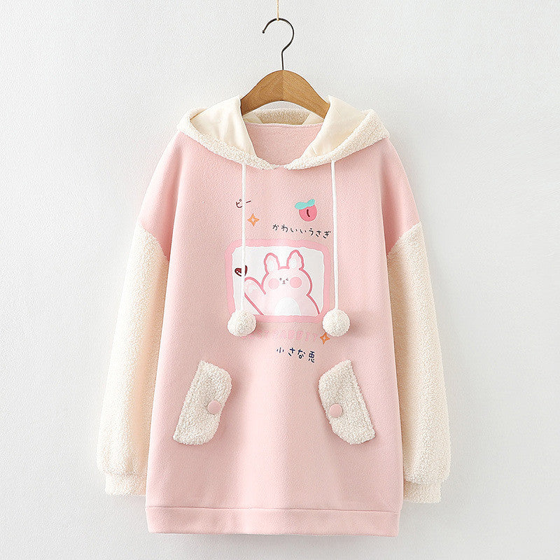 Autumn And Winter Mid Length Plush Girls' Top