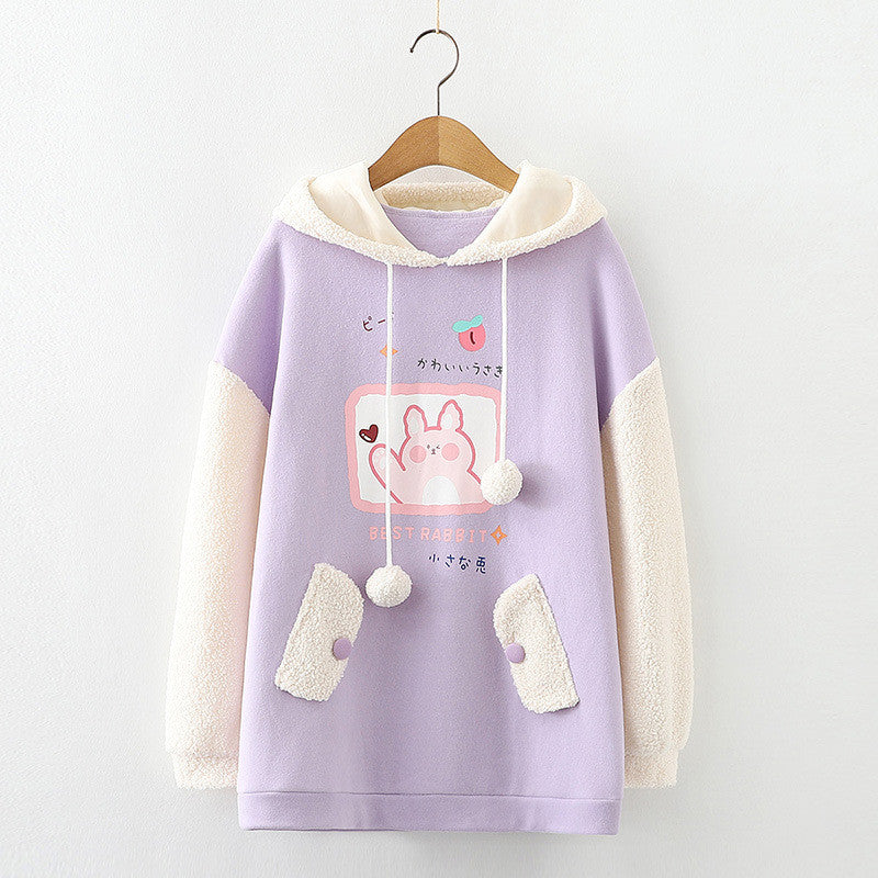 Autumn And Winter Mid Length Plush Girls' Top