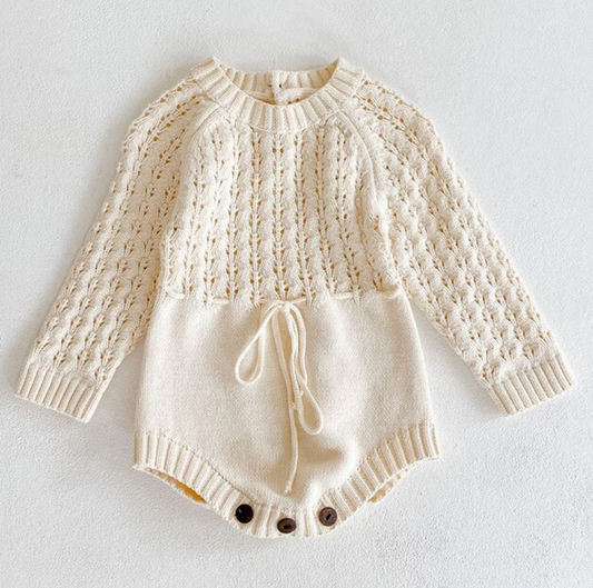 Girl Baby Knitted Hollow Waist Girdle Long Sleeves Harpy Dress Knitted Romper.