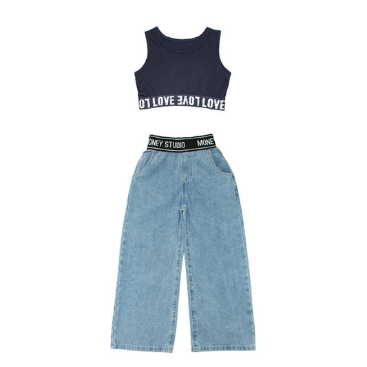 Girls' Summer Thin Jeans Suits For Older Children And Girls