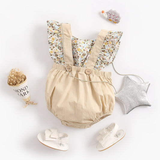 Baby Clothes Floral Stitching One-Piece Romper Spring And Summer Baby One-Piece Jumpsuit Two Pieces