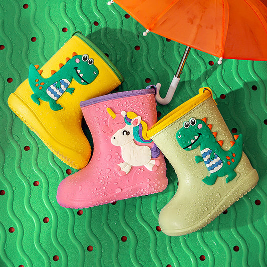 Cartoon Cute Dinosaur Rain Waterproof PVC Rubber Non-slip Toddler Rain Boots Boy Girl