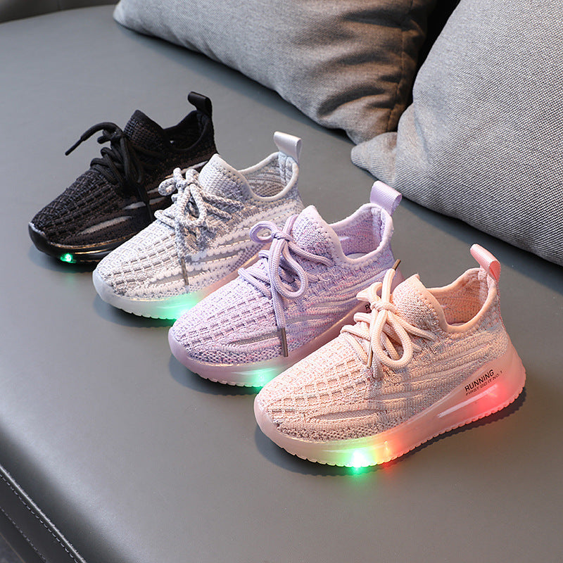 For Boys, Breathable Knit Light-Up Sneakers Boy Girl Shoes