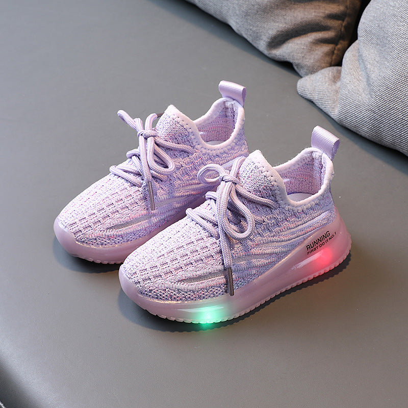 For Boys, Breathable Knit Light-Up Sneakers Boy Girl Shoes