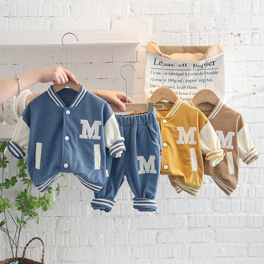 Boys' Fashionable Simple Letter Jacket Pants Suit