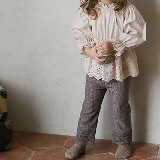 Children Girl Cut Flowers Sweet Casual Trousers