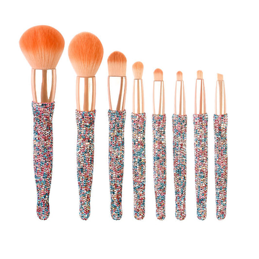 High-end 8 Pcs With Barrels Of Diamond-encrusted Makeup Brush Set