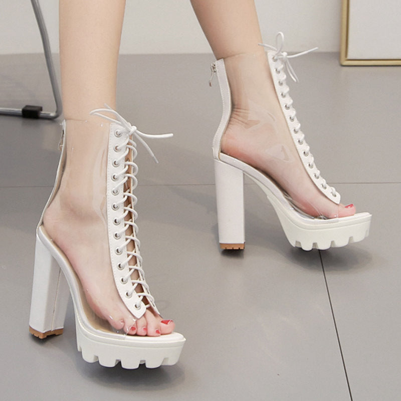 High-Heeled Strap Transparent Platform Heel Sandals