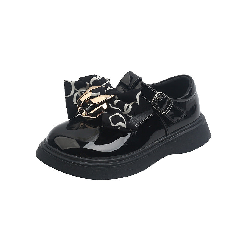 Shiny Ribbon Bow Princess Girls Small Leather Shoes Trend