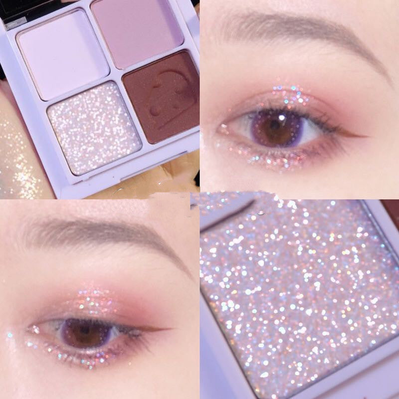 4 Color Eyeshadow Palette Glitter & Matte Pearlescent Waterproof Sequin Glitter .