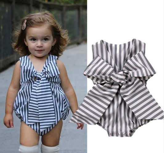 Girls Amanda Bowknot Stripes Romper