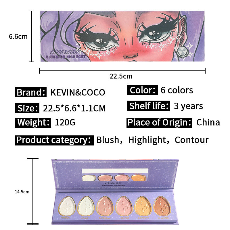 6-color Droplet Combination Blush Highlighter