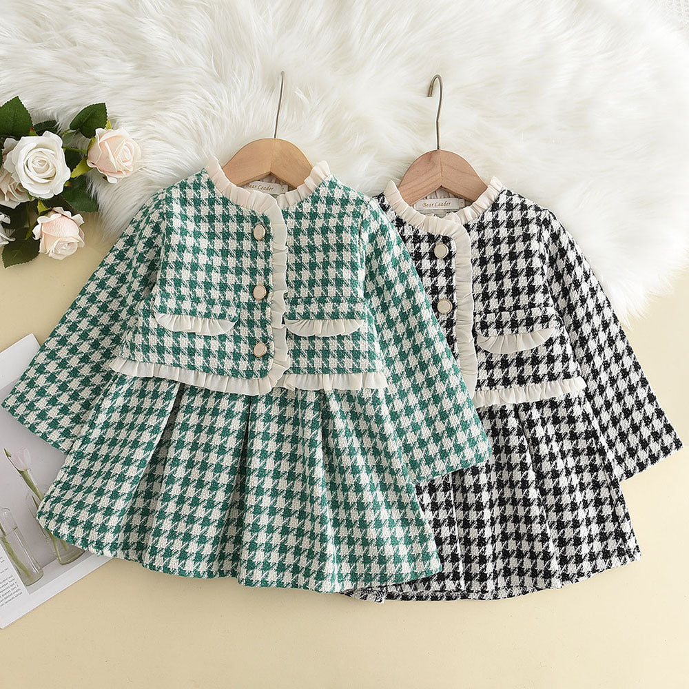 Girl's New Thousand-bird Lattice Lace Dress Skirt Two-piece Set