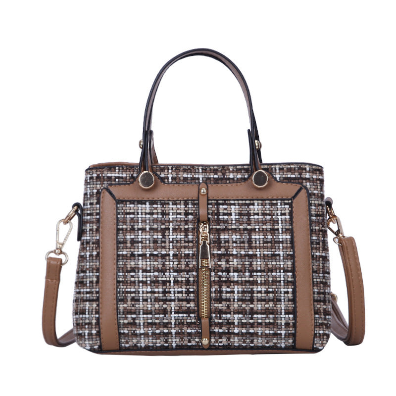 Color plaid three-dimensional generous bag