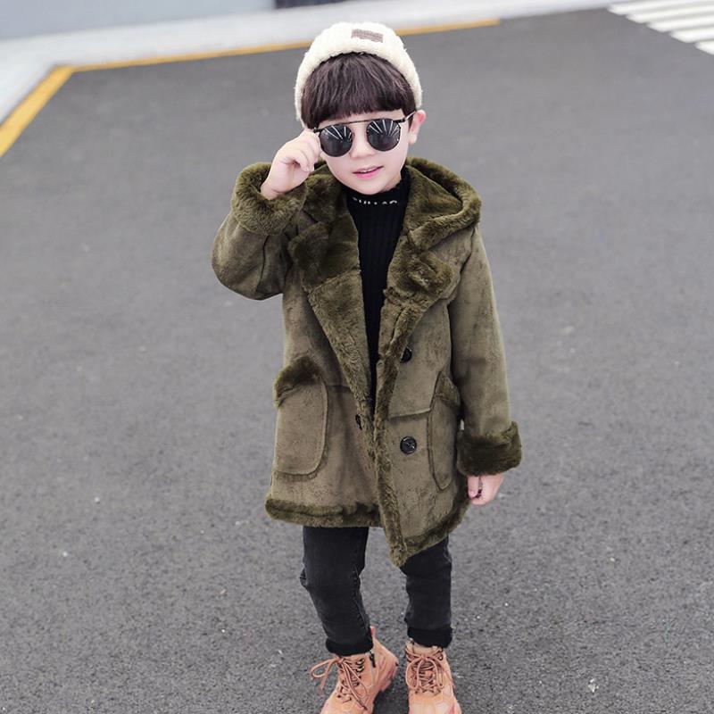 Winter Fashion Boys' Suede Padded Trench Coat Warm