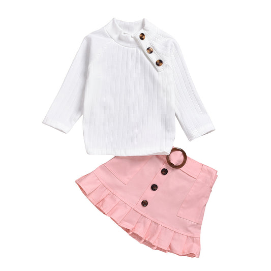 Pure cotton pit strip children's suit Girl Clothing Set Skirt Suit