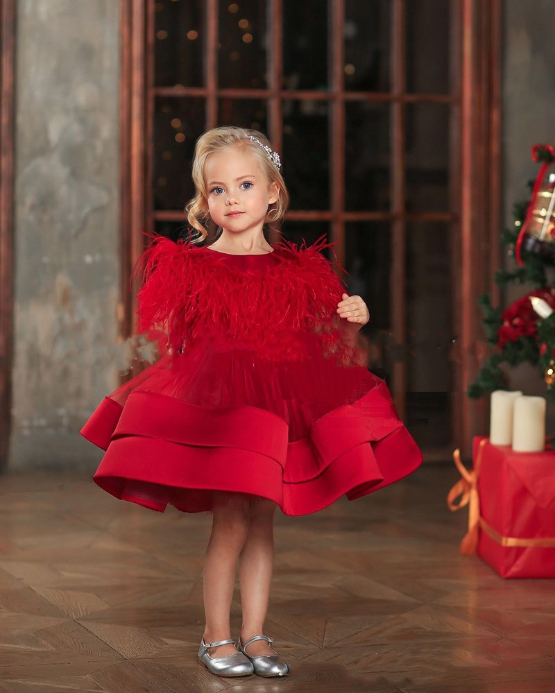 Girl's red feather dress