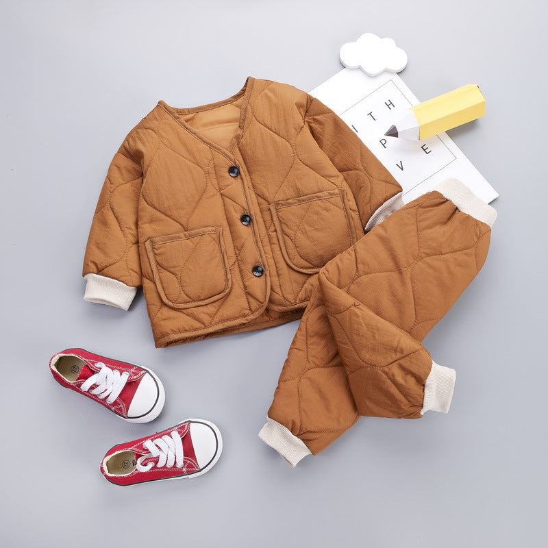 New Korean Version Plus Velvet Thickening Two-piece Baby Suit