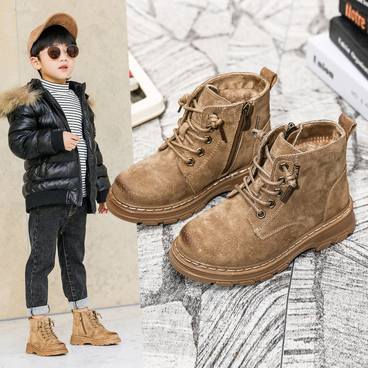 Children's British Baby Boy Soft-soled Cowhide Cotton Boots