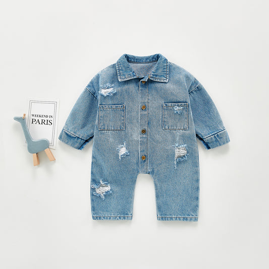 Denim Jumpsuit Girl Boy Baby Long Sleeved Romper