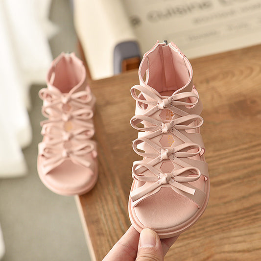 Children's Hollow Princess Shoes Little Girl Fashion Soft Bottom Toe Roman Sandals