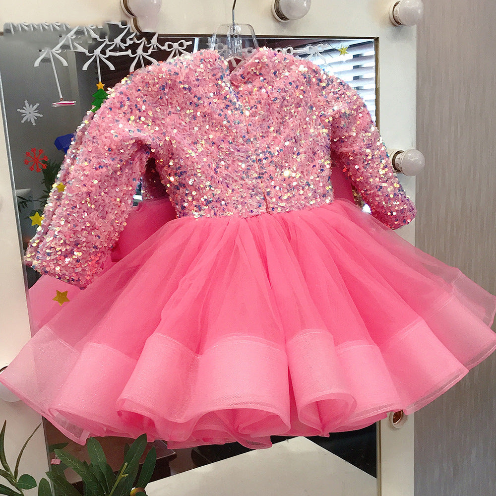 Girls Sequins Catwalk Large Swing Gauze Skirt