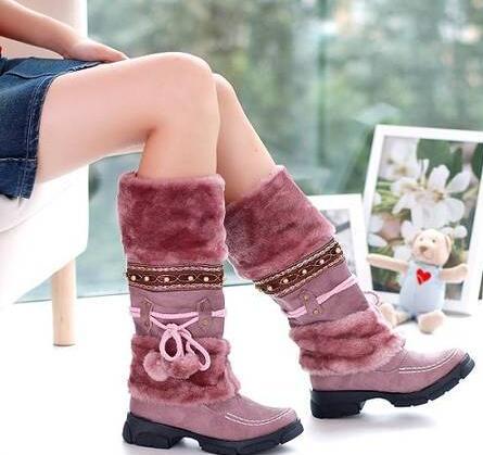 Medium tube fur ball women's boots