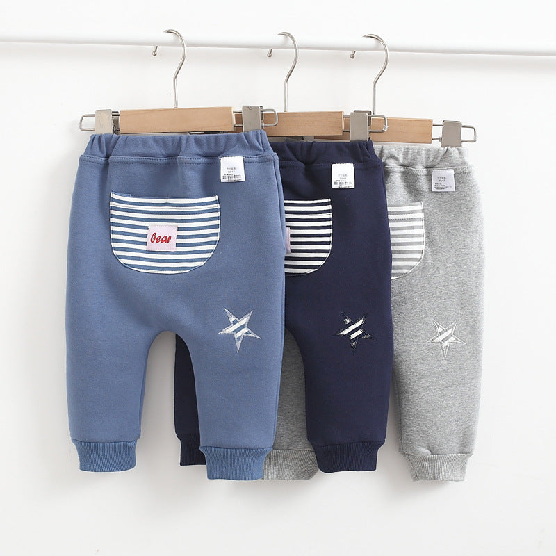 Plush cartoon embroidered warm pants Girls Boys