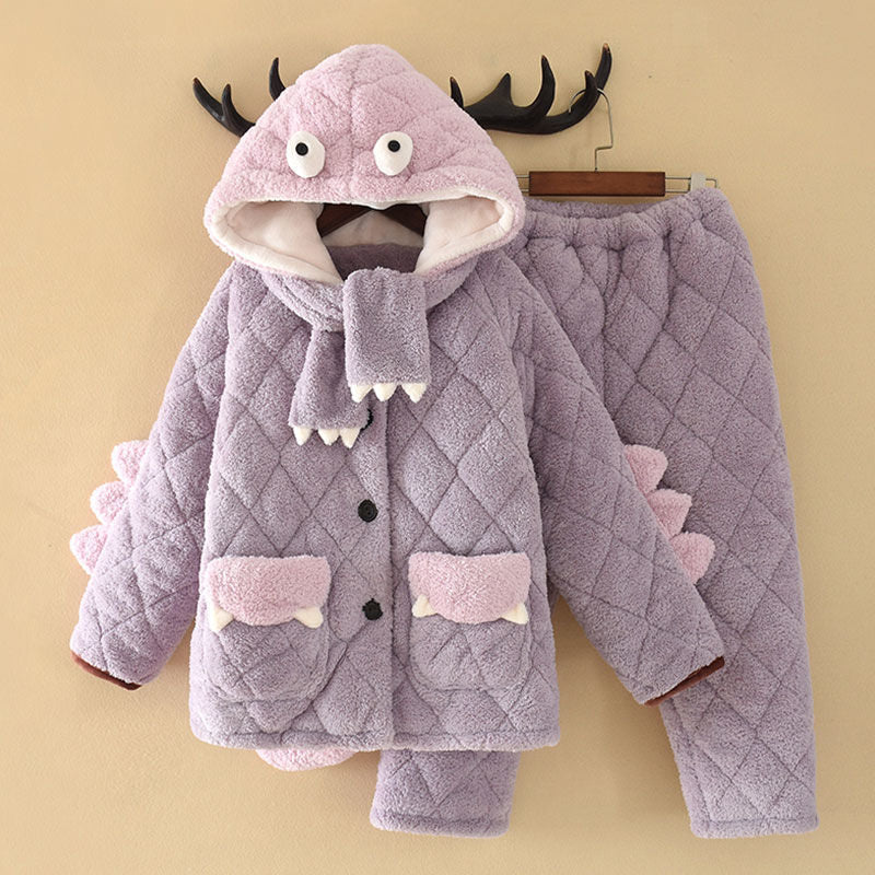 Fashion Children's Three-layer Quilted Padded Pajamas Suit