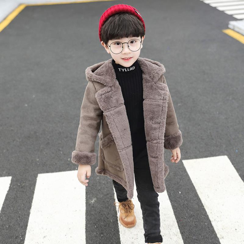 Winter Fashion Boys' Suede Padded Trench Coat Warm