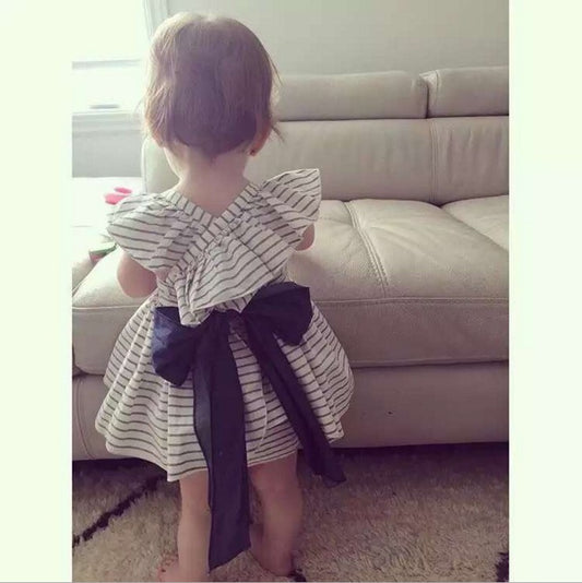 Baby girl baby stripe dress, shorts suit, princess skirt, big bow knot