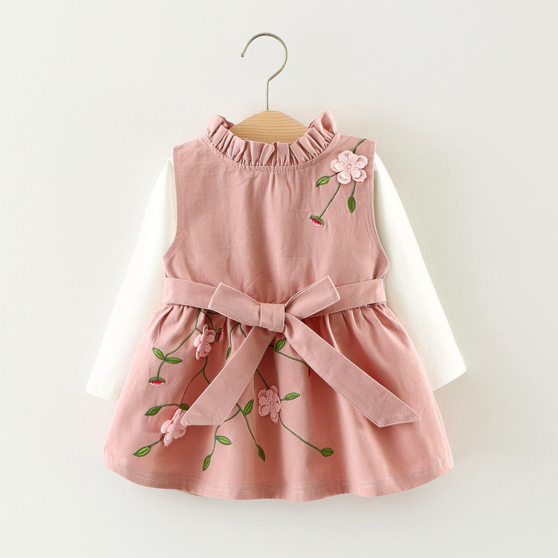 Children's wear  autumn girls, cotton long sleeved T-shirt dress, two sets of infant princess skirt set