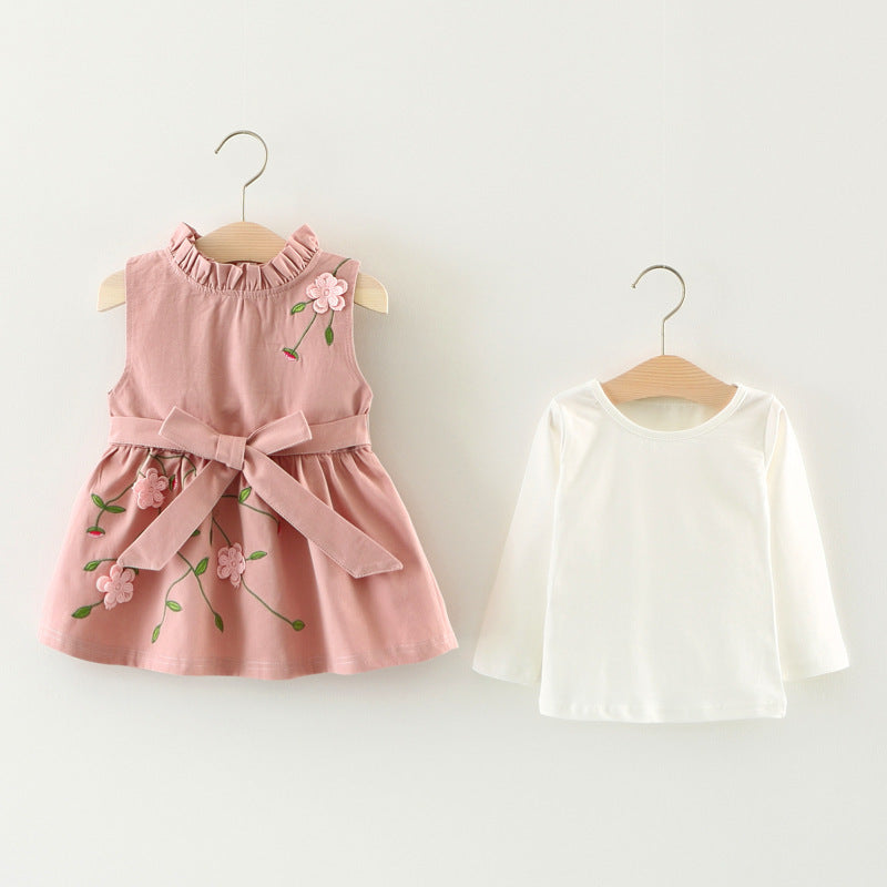 Children's wear  autumn girls, cotton long sleeved T-shirt dress, two sets of infant princess skirt set