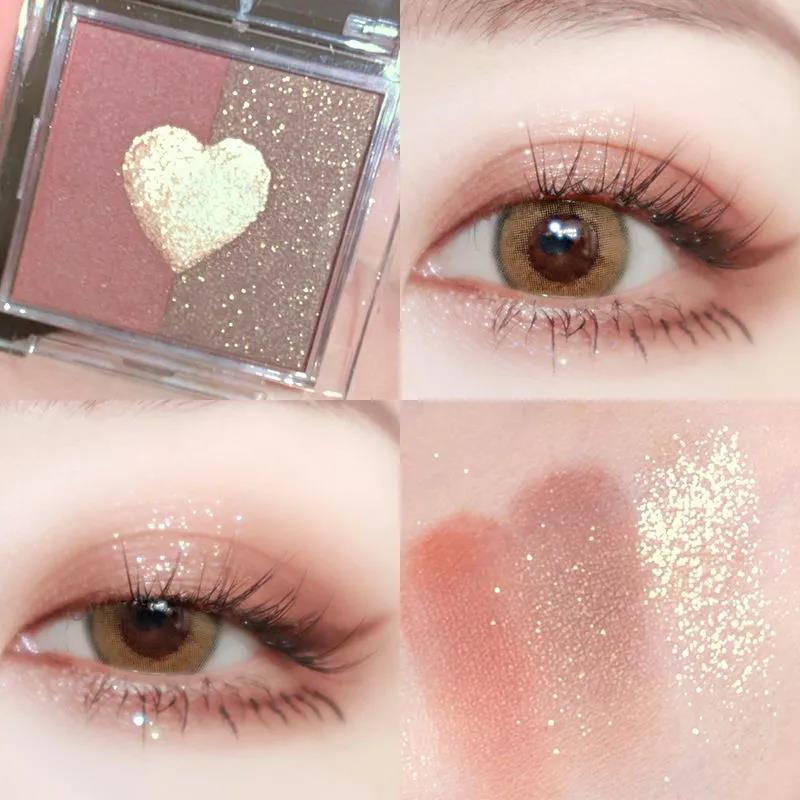 Three-color Love Eye Shadow Plate INS Earth Pearl Matte