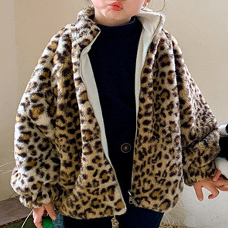 Fashion Leopard Print Stand Collar Jacket For Boys And Girls